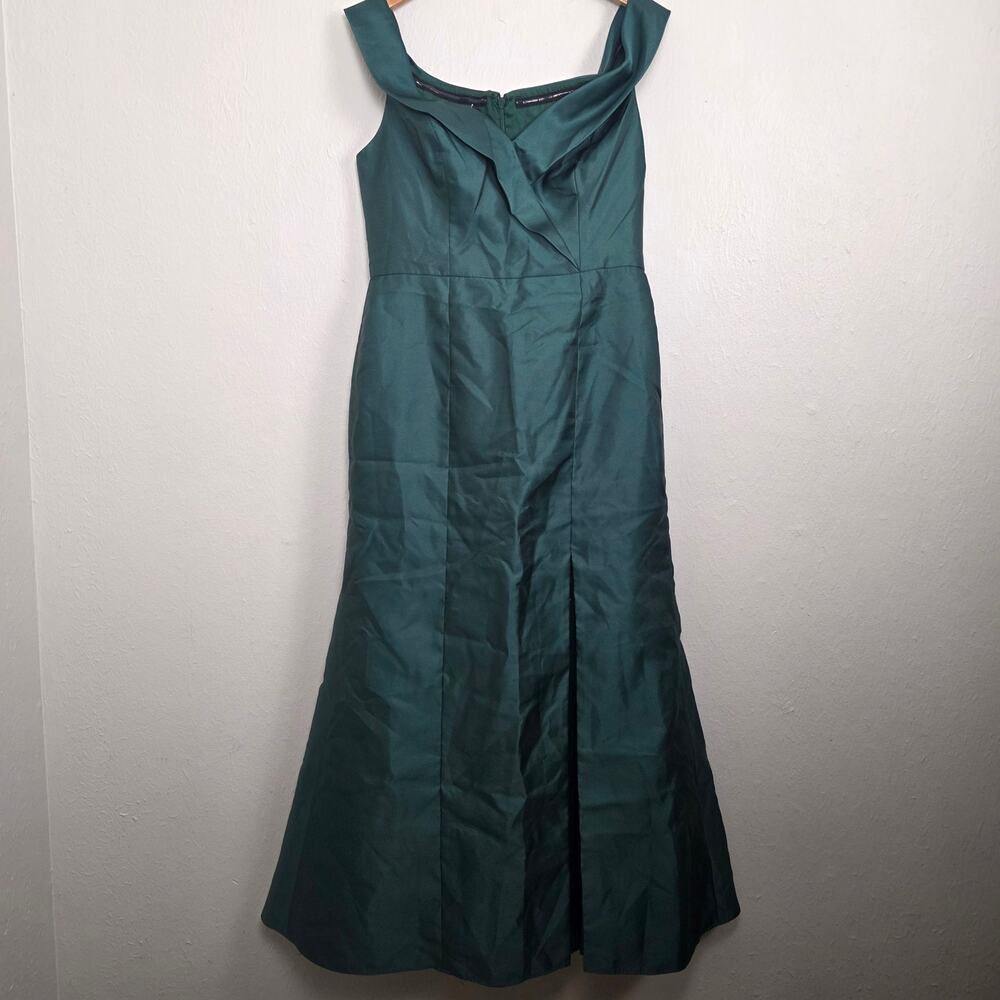 NWT Alfred Sung Off The Shoulder Trumpet Gown with Front Slit Hunter Green 14 - Picture 3 of 10